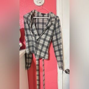 Plaid Blazer with Belt